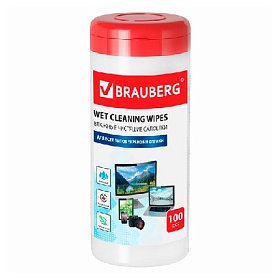 купить Салфетки влажные для экранов всех типов и оптики BRAUBERG туба 100 шт
